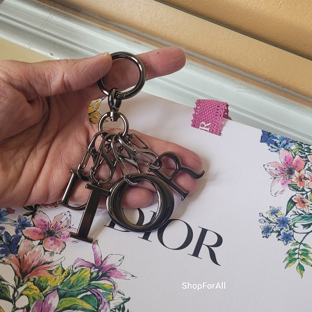 Dior Logo Letters Keychain Bag Charm gun metal Tone - Picture 5 of 5